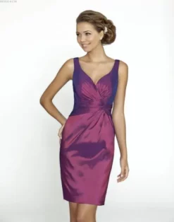 Alexia Designs - 4178 Pleated V-neck Taffeta Sheath Dress