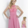 Alexia Designs - 4184 Floral Halter Lace Chiffon A-line Dress