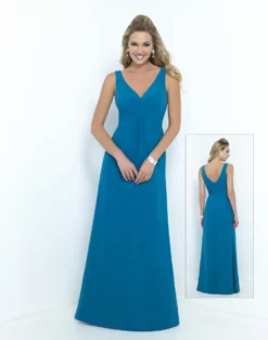 Alexia Designs - 4194 Ruched V-neck Long Sheath Dress