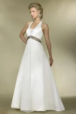 Alexia Designs - IB11 Plunging Halter Bead Embroidered A-Line Gown