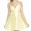 Alyce Paris - 3879 V Neck Cutout Fitted Bodice A-Line Mikado Dress - 1 Pc Sunshine In Size 0 Available