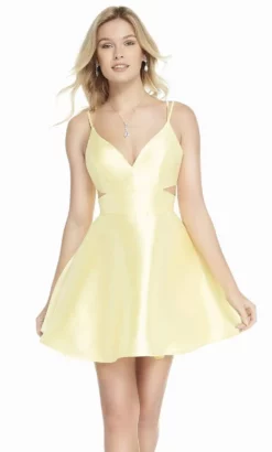 Alyce Paris - 3879 V Neck Cutout Fitted Bodice A-Line Mikado Dress - 1 Pc Sunshine In Size 0 Available