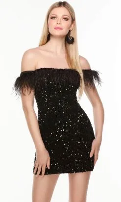 Alyce Paris 4606 - Off-Shoulder Feather Short Dress