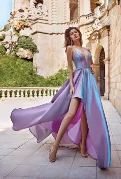 Alyce Paris - 60712 Illusion Plunging Neck Metallic Lame High-Low Gown -Hot Sale WEDDING Store alyce paris 60712 illusion plunging neck metallic lame high low gown prom dresses 0 unicorn violet 28043883380819