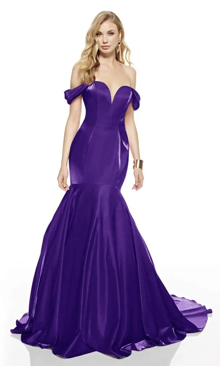 Alyce Paris - 60748 Draped Sleeved Off Shoulder Shimmer Mermaid Gown 4 Alyce Paris - 60748 Draped Sleeved Off Shoulder Shimmer Mermaid Gown - Image 4