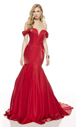 Alyce Paris - 60748 Draped Sleeved Off Shoulder Shimmer Mermaid Gown