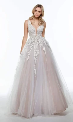 Alyce Paris - 61015 Illusion Plunge Neck Lace Applique Tulle Ballgown -Hot Sale WEDDING Store alyce paris 61015 illusion plunge neck lace applique tulle ballgown special occasion dress 28235876401235