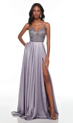 Alyce Paris - 61197 Metallic Beaded Gown With Slit -Hot Sale WEDDING Store alyce paris 61197 metallic beaded gown with slit special occasion dress 29271339270227