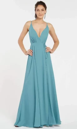 Alyce Paris - Deep V-Neck Crisscross Back Ruched A-Line Dress 60456 - 1 Pc Premier Blue In Size 2 Available