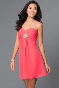 Alyce Paris - Strapless Pleated Empire Cocktail Dress 3676 - 1 Pc Watermelon In Size 10 Available