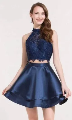 Alyce Paris Two Piece Halter Lace Mikado Cocktail Dress 3735 -Hot Sale WEDDING Store alyce paris two piece halter lace mikado cocktail dress 3735 ccsale 4 navy 30393341870163