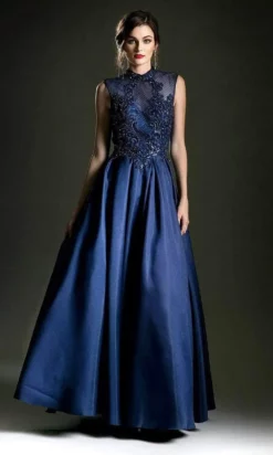 Andrea And Leo - 5175 Embroidered High Neck Mikado Ballgown