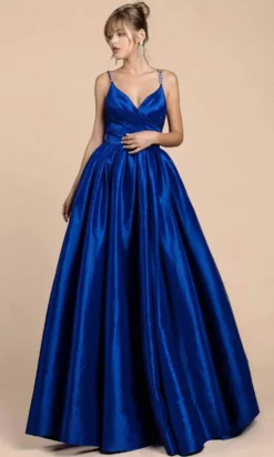 Andrea And Leo A0082 - V-Neck Pleated A-Line Evening Gown