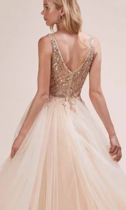 Andrea And Leo - A0391 Trickle Bead Sheer Bodice High Slit Tulle Gown -Hot Sale WEDDING Store andrea and leo a0391 trickle bead sheer bodice high slit tulle gown bridesmaid dresses 15870630363219