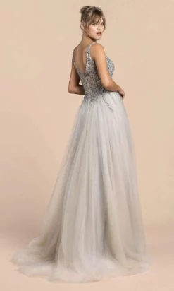 Andrea And Leo - A0391 Trickle Bead Sheer Bodice High Slit Tulle Gown -Hot Sale WEDDING Store andrea and leo a0391 trickle bead sheer bodice high slit tulle gown bridesmaid dresses 28831945982035