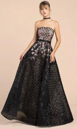 Andrea And Leo - A0393 Floral Embroidered Lattice A-Line Dress