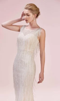 Andrea And Leo - A0521 Bead-Fringed Long Sheath Dress -Hot Sale WEDDING Store andrea and leo a0521 bead fringed long sheath dress wedding dresses 15825596186707