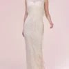 Andrea And Leo - A0521 Bead-Fringed Long Sheath Dress