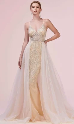 Andrea And Leo A0614 - V-Neck Beaded Prom Gown With Overskirt