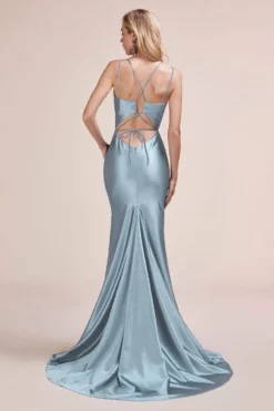 Andrea And Leo - A0632 Cutout Tie-Back Satin Mermaid Gown -Hot Sale WEDDING Store andrea and leo a0632 cutout tie back satin mermaid gown bridesmaid dresses 2 seafoam blue 28657535418451