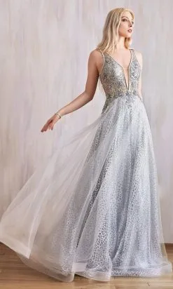 Andrea And Leo - A0680 Beaded Illusion Bodice Glitter A-Line Gown -Hot Sale WEDDING Store andrea and leo a0680 beaded illusion bodice glitter a line gown prom dresses 15870019797075