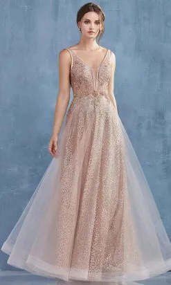Andrea And Leo - A0680 Beaded Illusion Bodice Glitter A-Line Gown -Hot Sale WEDDING Store andrea and leo a0680 beaded illusion bodice glitter a line gown prom dresses 2 rose gold 28831917899859
