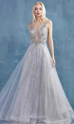 Andrea And Leo - A0680 Beaded Illusion Bodice Glitter A-Line Gown -Hot Sale WEDDING Store andrea and leo a0680 beaded illusion bodice glitter a line gown prom dresses 2 silver 15869983719507