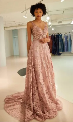 Andrea And Leo - A0701 Plunging V Neck A-Line Dress