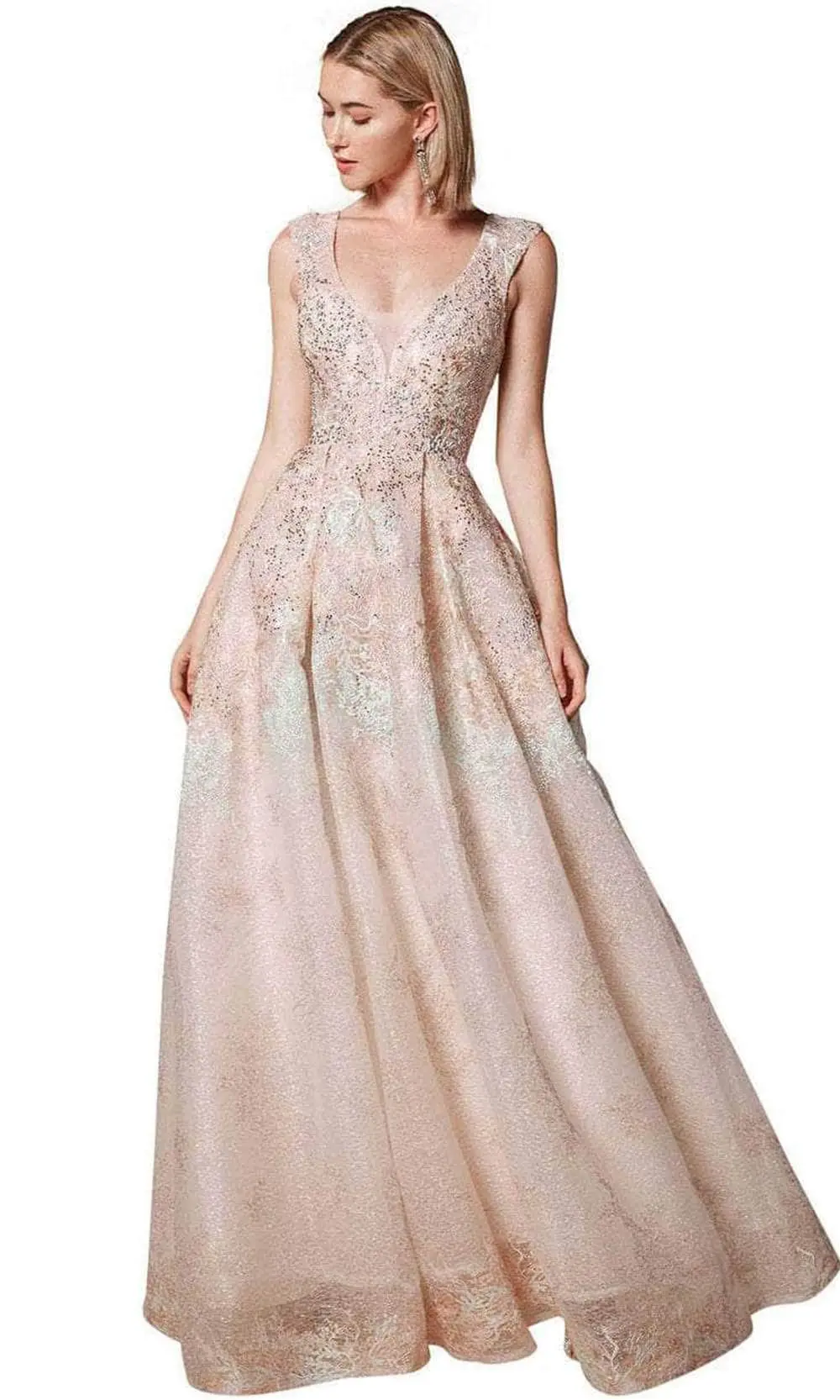 Andrea And Leo A0706 - Deep V-Neck Laced Dress 1 Andrea And Leo A0706 - Deep V-Neck Laced Dress