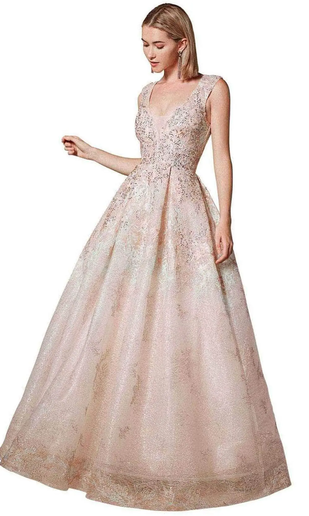 Andrea And Leo A0706 - Deep V-Neck Laced Dress 3 Andrea And Leo A0706 - Deep V-Neck Laced Dress - Image 3