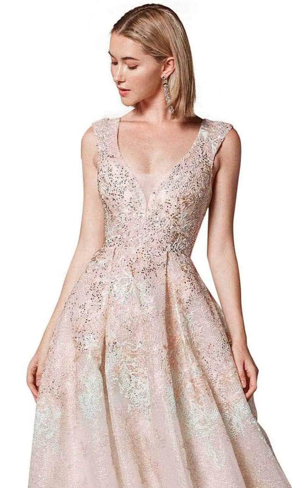 Andrea And Leo A0706 - Deep V-Neck Laced Dress 4 Andrea And Leo A0706 - Deep V-Neck Laced Dress - Image 4