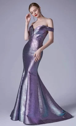 Andrea And Leo - A0725 Off-Shoulder Metallic Jacquard Mermaid Gown