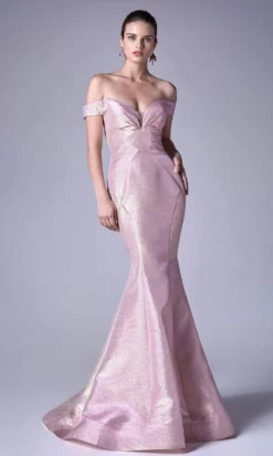 Andrea And Leo - A0725 Off-Shoulder Metallic Jacquard Mermaid Gown -Hot Sale WEDDING Store andrea and leo a0725 off shoulder metallic jacquard mermaid gown evening dresses 2 opal pink 15870036017235