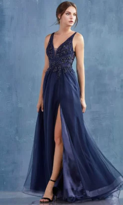 Andrea And Leo - A0762 Beaded Floral Lace Bodice Tulle A-Line Gown -Hot Sale WEDDING Store andrea and leo a0762 beaded floral lace bodice tulle a line gown prom dresses 15814772916307