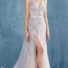 Andrea And Leo - A0817 Applique High Slit Trumpet Dress