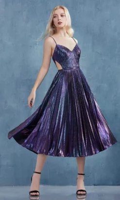 Andrea And Leo - A0864 V Neck Pleated A-Line Dress