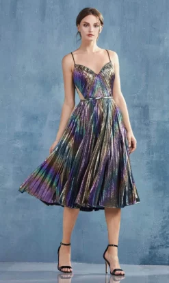 Andrea And Leo - A0864 V Neck Pleated A-Line Dress -Hot Sale WEDDING Store andrea and leo a0864 v neck pleated a line dress cocktail dresses 2 rainbow 28782829305939