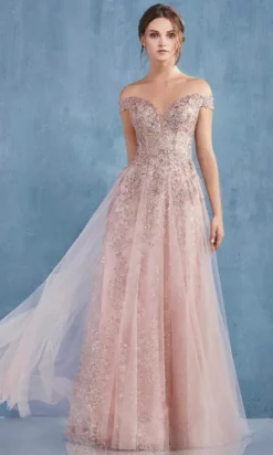 Andrea And Leo - A0870 Off-Shoulder Stellar Glitter Tulle Gown