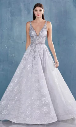 Andrea And Leo - A0964 Floral Embroidered A-Line Long Gown