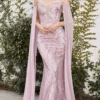 Andrea And Leo - A1075 Cape Sleeve Beaded Mermaid Gown