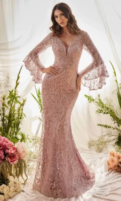 Andrea And Leo A1120 - V-Neck Blouson Sleeve Prom Gown