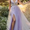 Andrea And Leo - Applique Prom Gown With Slit A1119 - 1 Pc Lavender In Size 2 Available