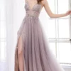 Andrea And Leo - Embellished V Neck Prom Gown A0850 - 1 Pc Blush-Mauve In Size 4 Available