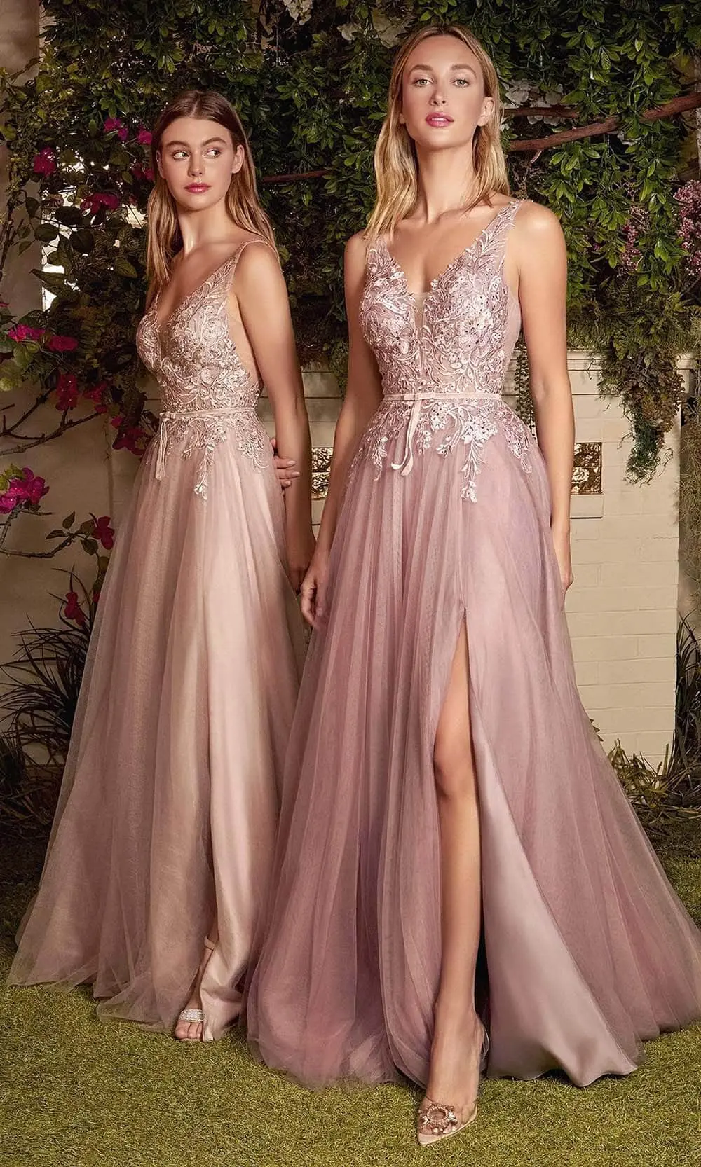 Andrea And Leo - Embroidered V-Neck Prom Gown A1045 1 Andrea And Leo - Embroidered V-Neck Prom Gown A1045