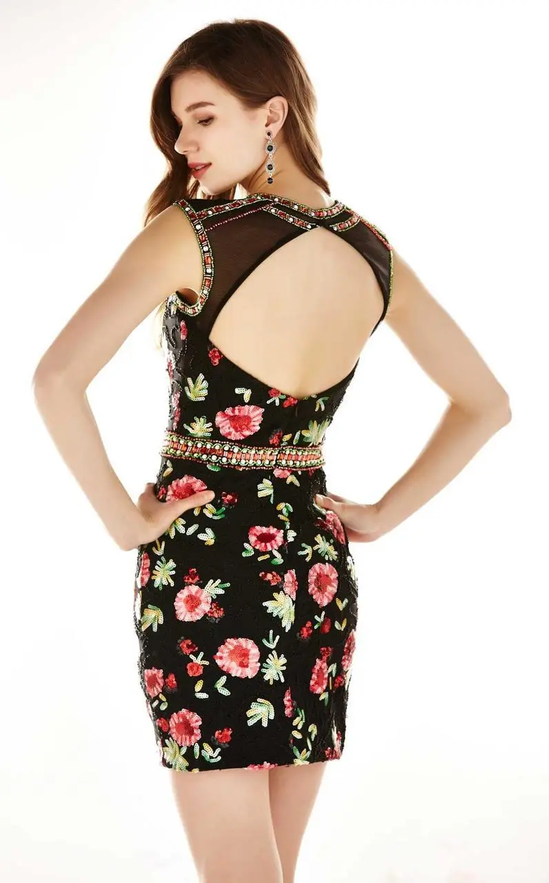 Angela & Alison - 62038 Beaded Floral Cocktail Dress 3 Angela & Alison - 62038 Beaded Floral Cocktail Dress - Image 3