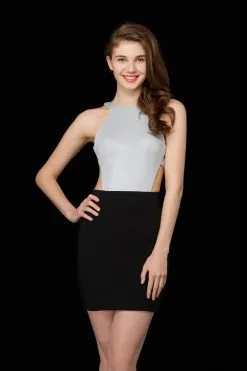 Angela & Alison - 72002 Halter Short Dress With Side Cut Outs