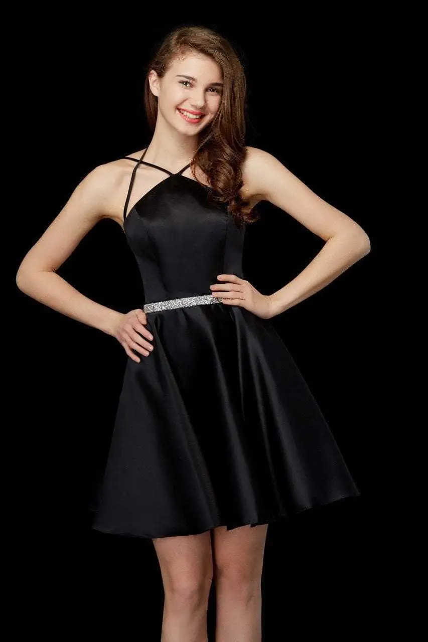 Angela & Alison - 72015 Satin Strappy A Line Cocktail Dress 1 Angela & Alison - 72015 Satin Strappy A Line Cocktail Dress