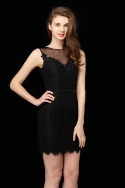Angela & Alison - 72023 Sleeveless Lace Sheer Cocktail Dress
