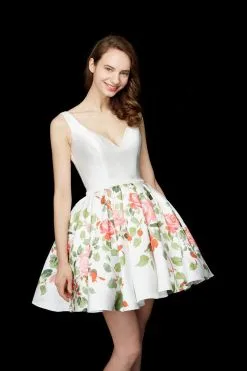 Angela & Alison - 72040 Sleeveless V Neck Pleated Floral Dress