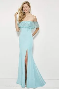 Angela & Alison - 81135 Ruffled Off-Shoulder Sheath Gown